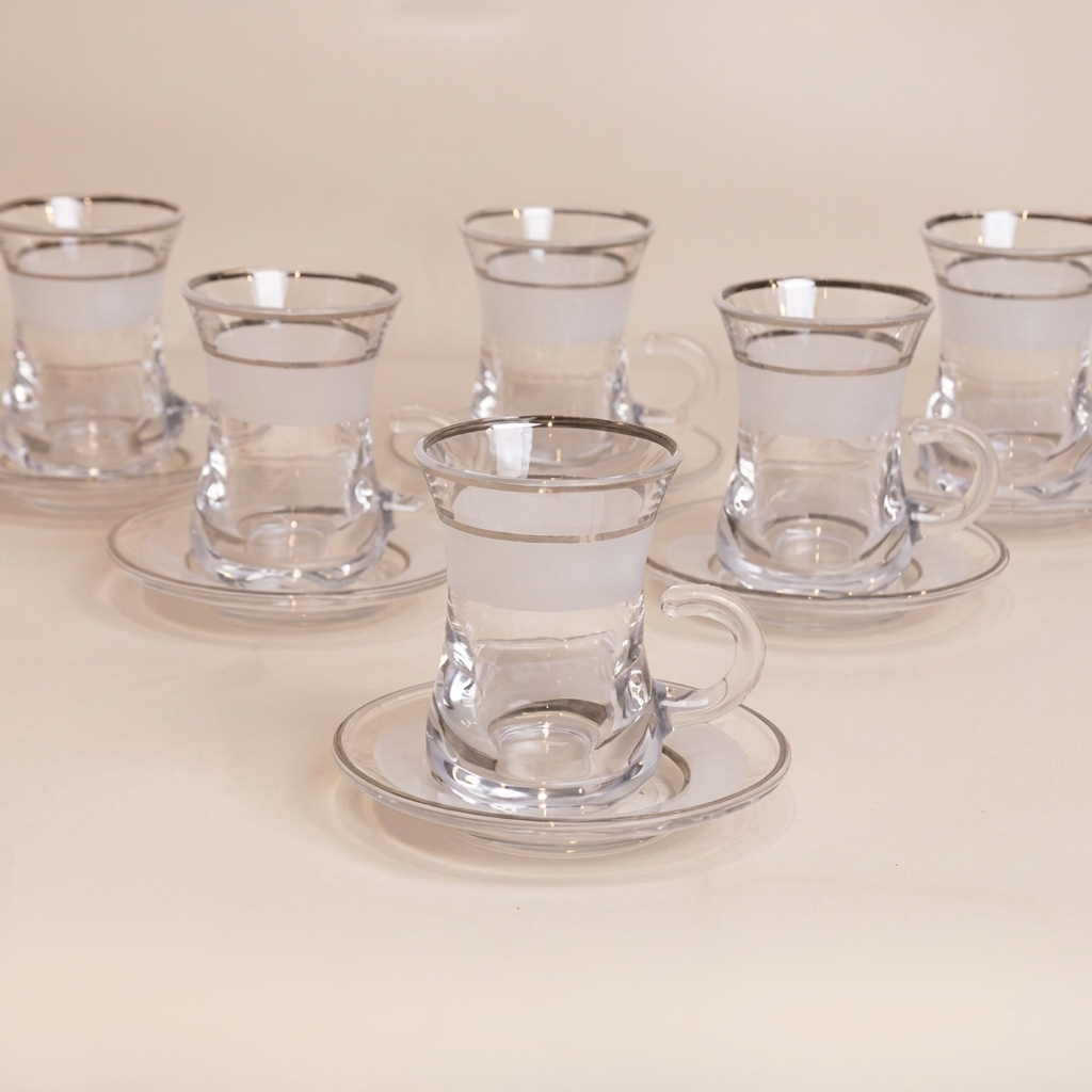 Glass Istikana with saucer , 6  pcs  (White)