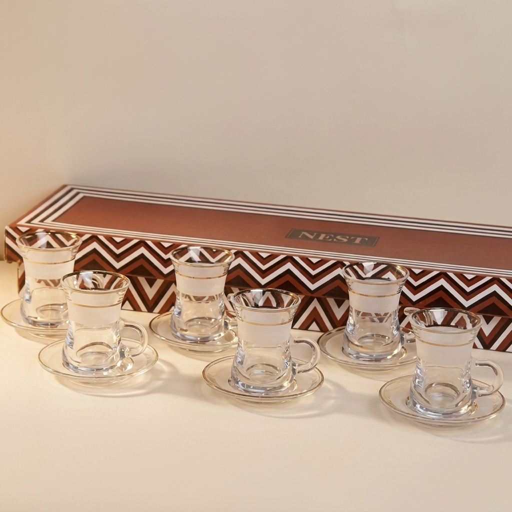 Glass Istikana with saucer , 6  pcs  (White)