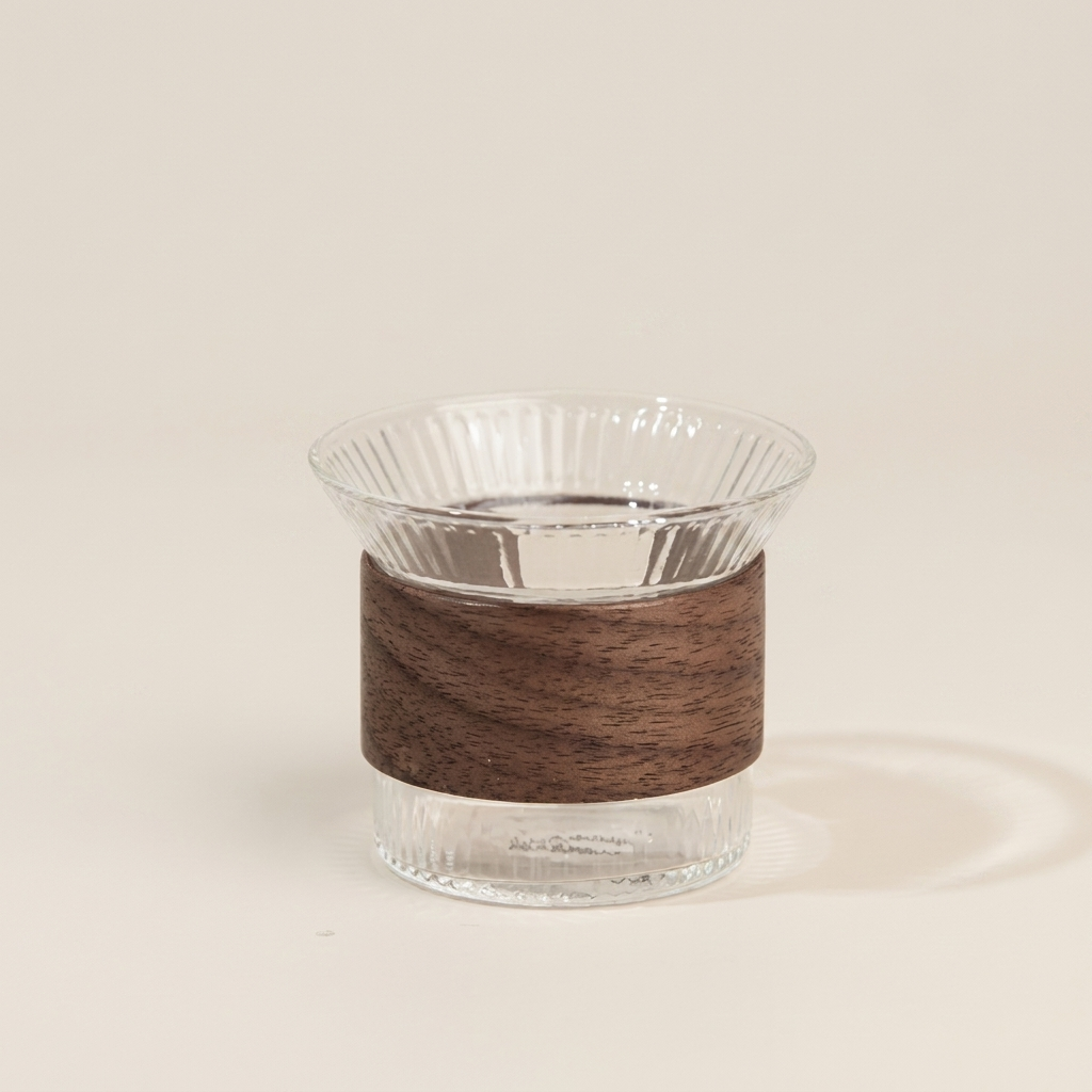 Set of Ribbed design Finjan with wood sleeve , 6 pcs 