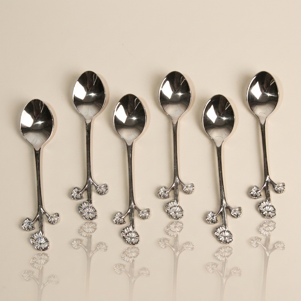 Flora  Teaspoon set 6 PCS with silver shine