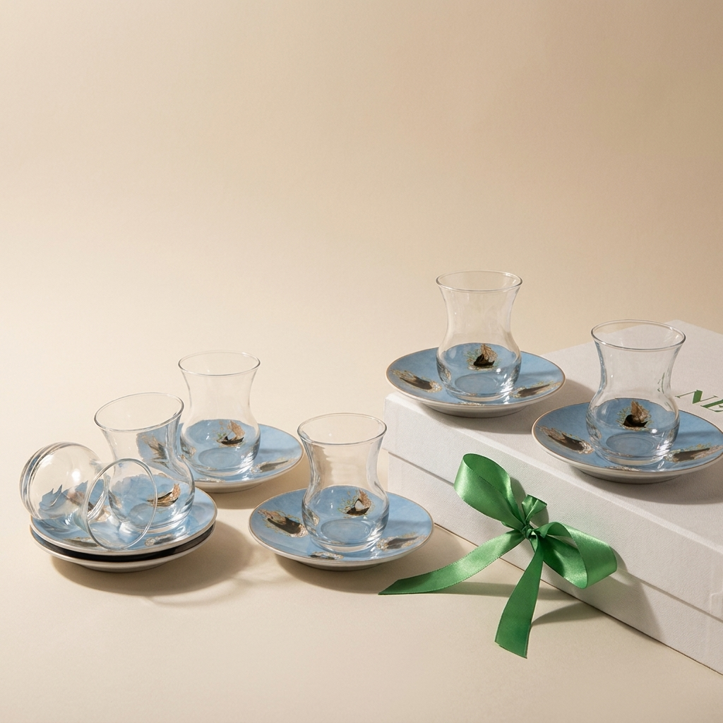 Istikana glass with HA design saucer,6 pcs