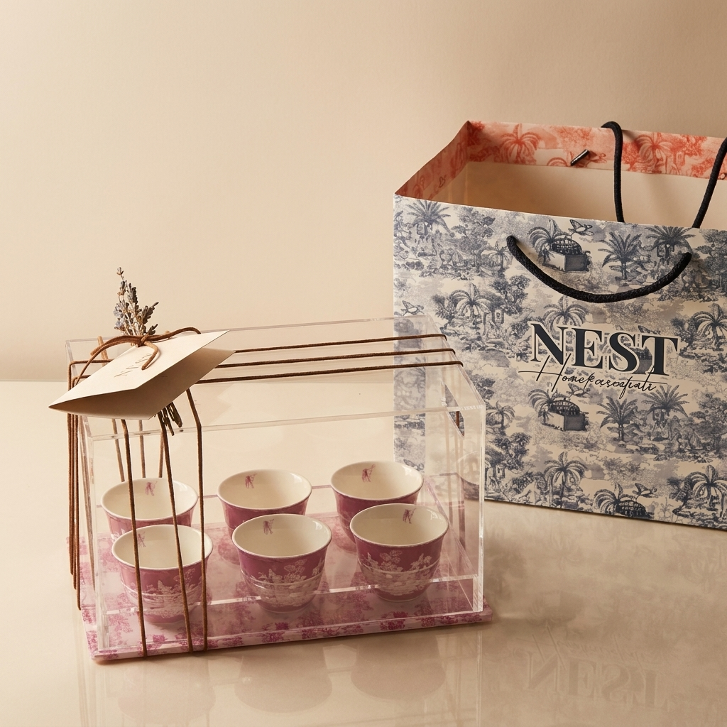Set of Finjan with Acrylic Box - Purple