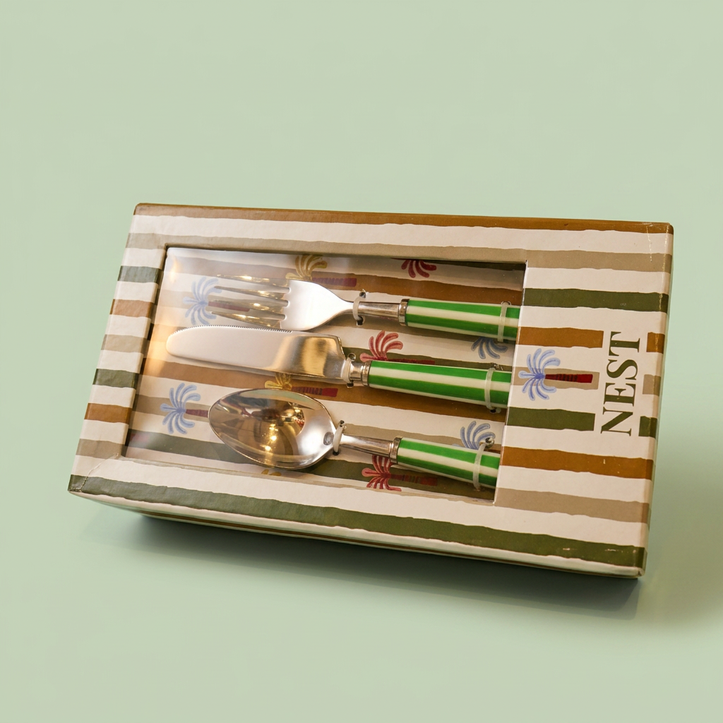 Striped Cultery set (Green)- 18  pcs
