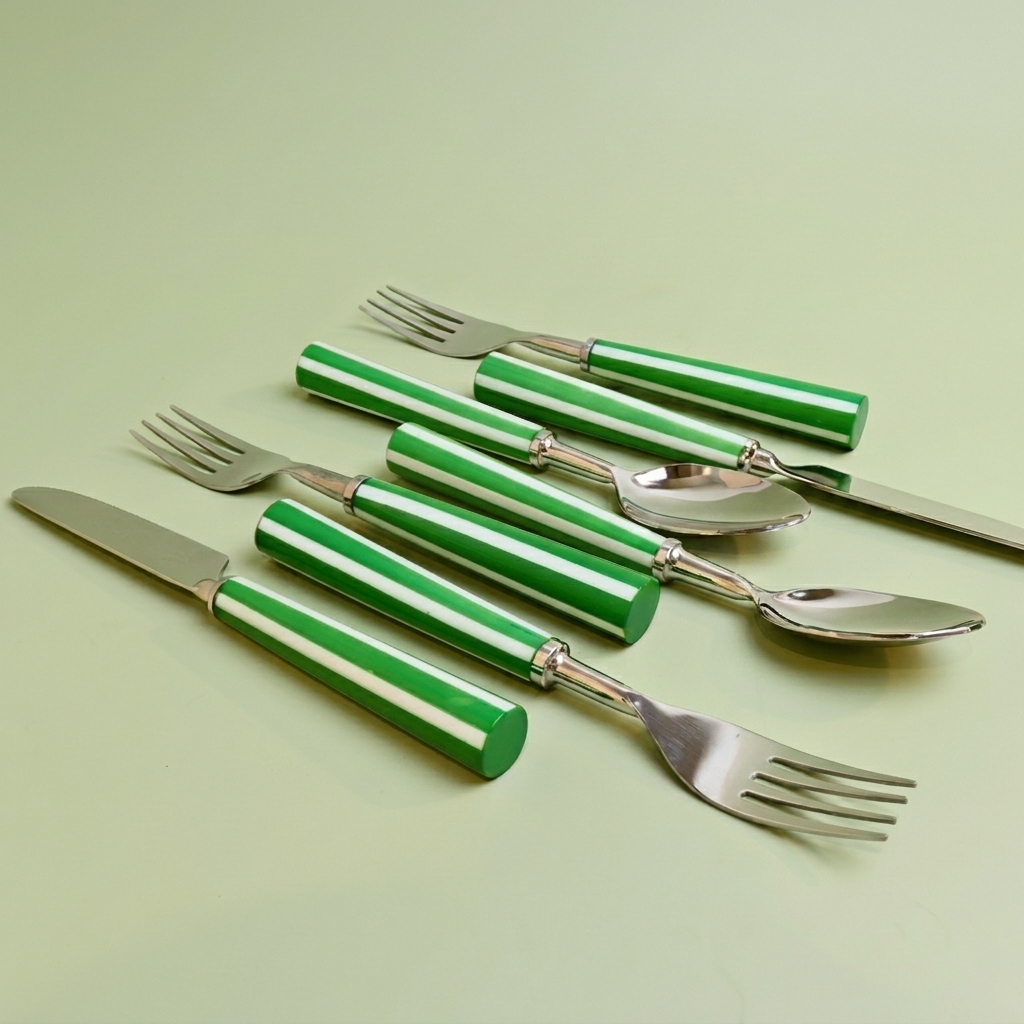 Striped Cultery set (Green)- 18  pcs