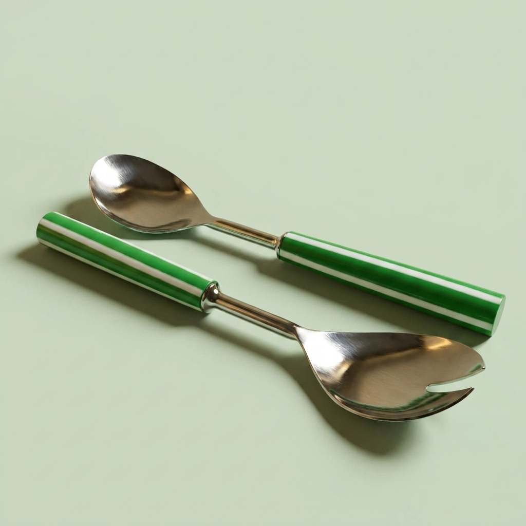 Striped Salad serving spoon - 2 pcs - Green