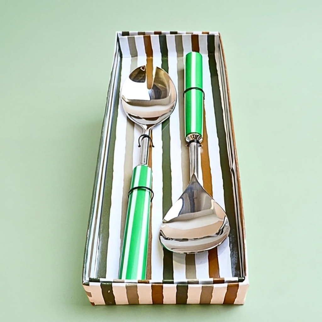 Striped Salad serving spoon - 2 pcs - Green