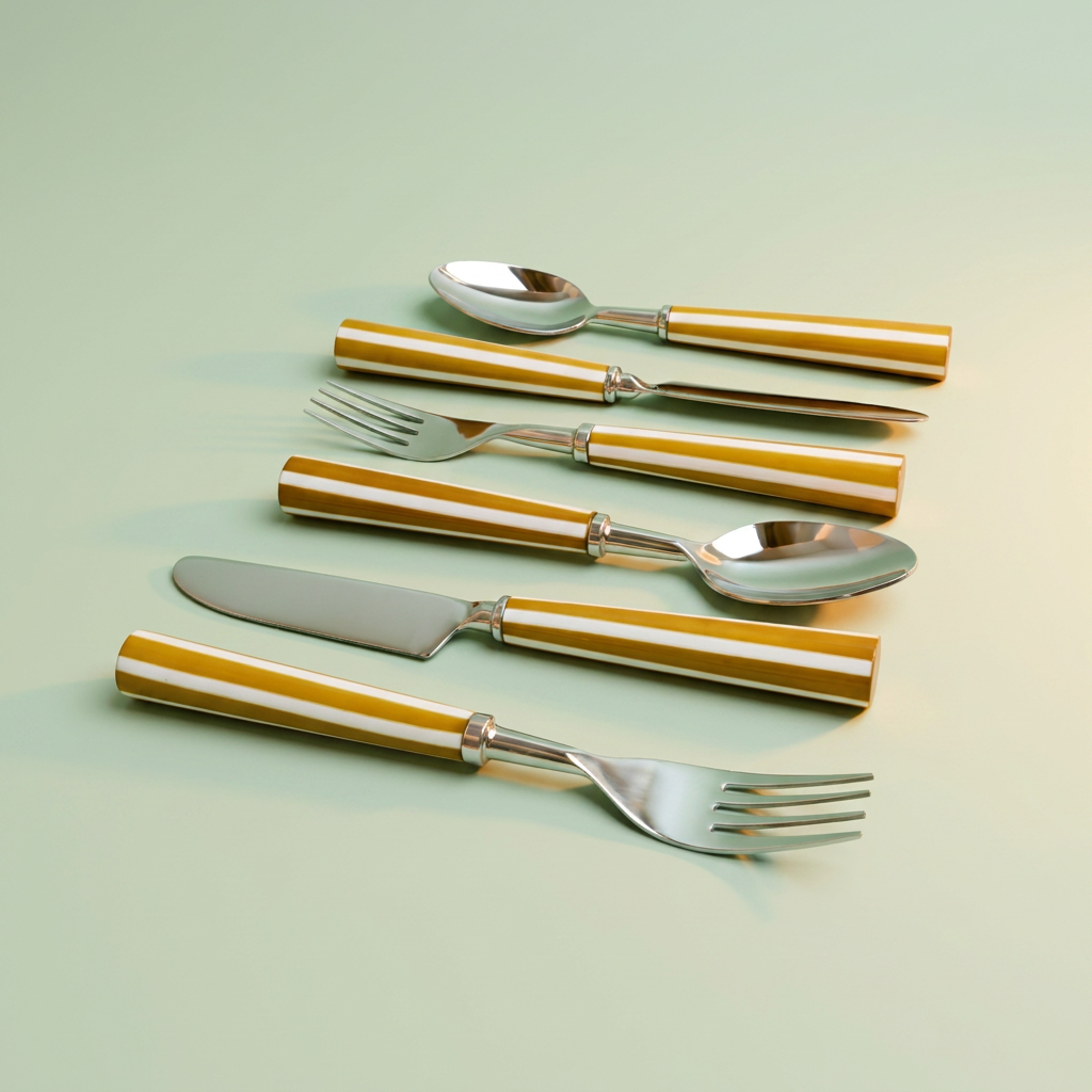 Striped Cultery set (Mustard yellow)- 18  pcs