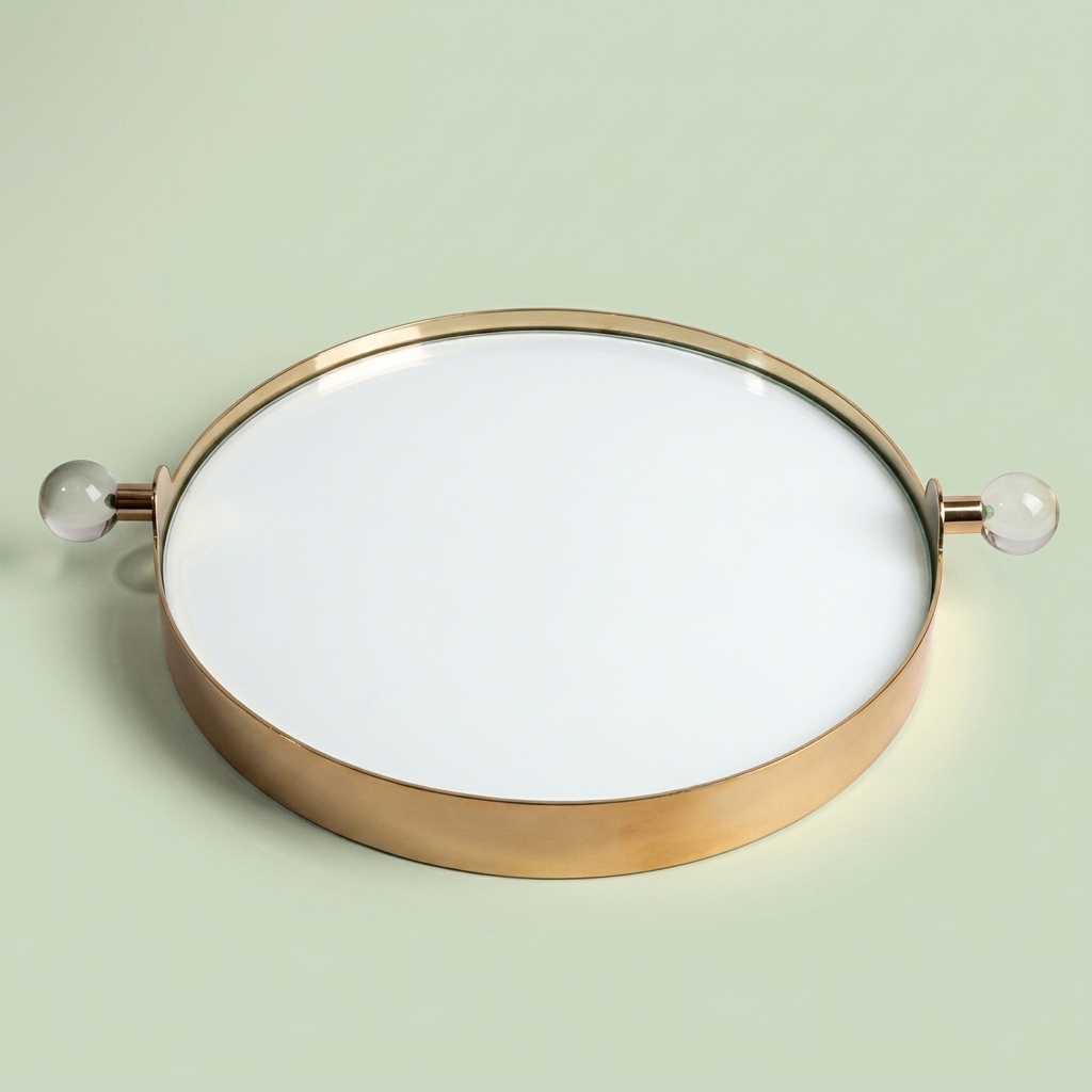 Stainless Steel Mirrored Serving Tray with green acryclic ball Handle