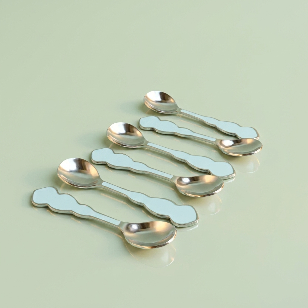 Wavy Handle Stainless Steel Teaspoon - Teal Blue