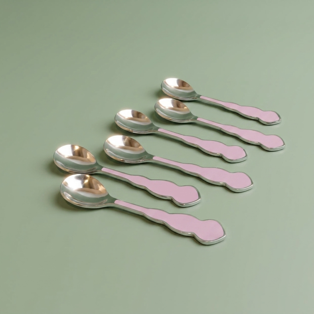 Wavy Handle Stainless Steel Tea Spoon - Pink