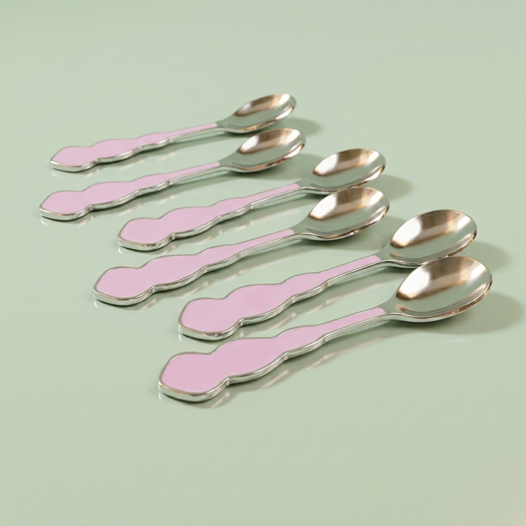 Wavy Handle Stainless Steel Tea Spoon - Pink