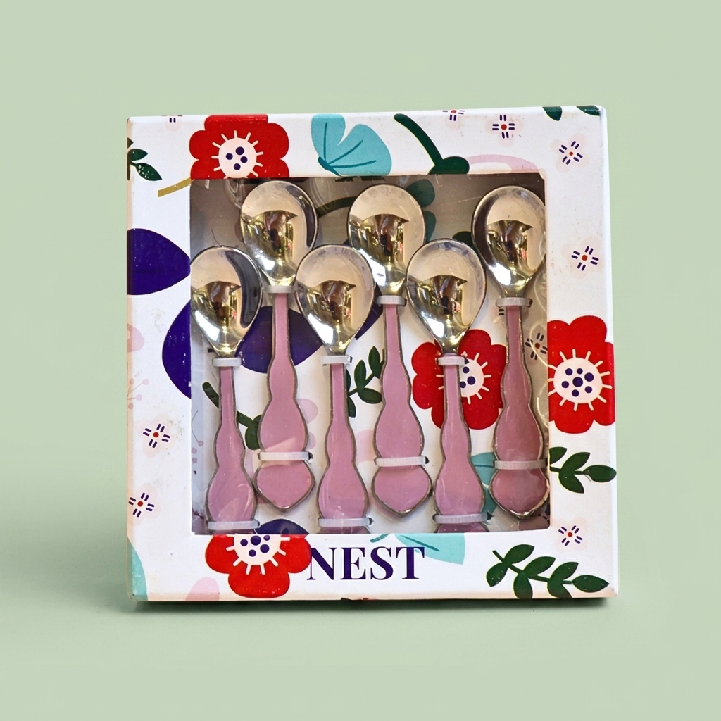 Wavy Handle Stainless Steel Tea Spoon - Pink