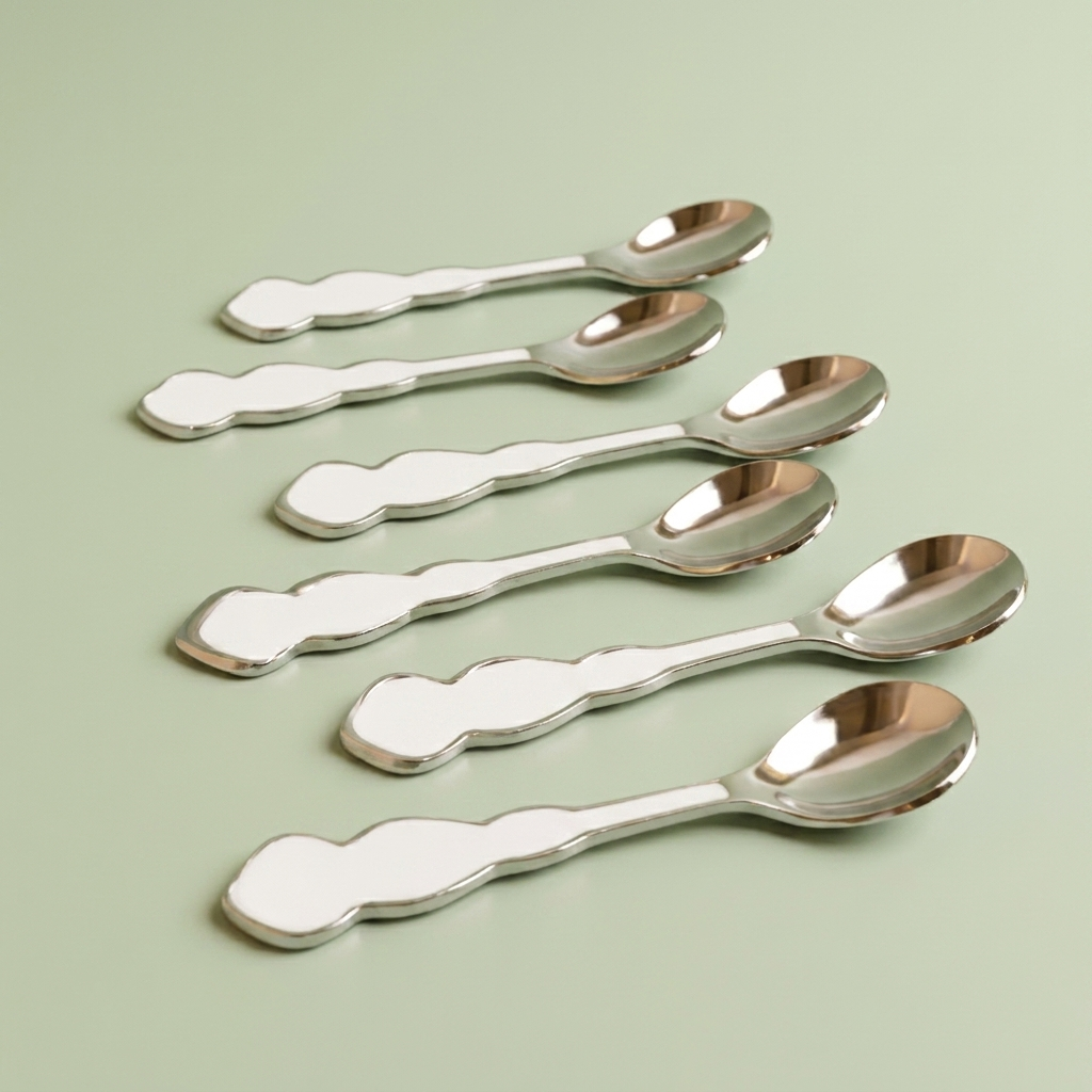 Wavy Handle Stainless Steel Teaspoon - White