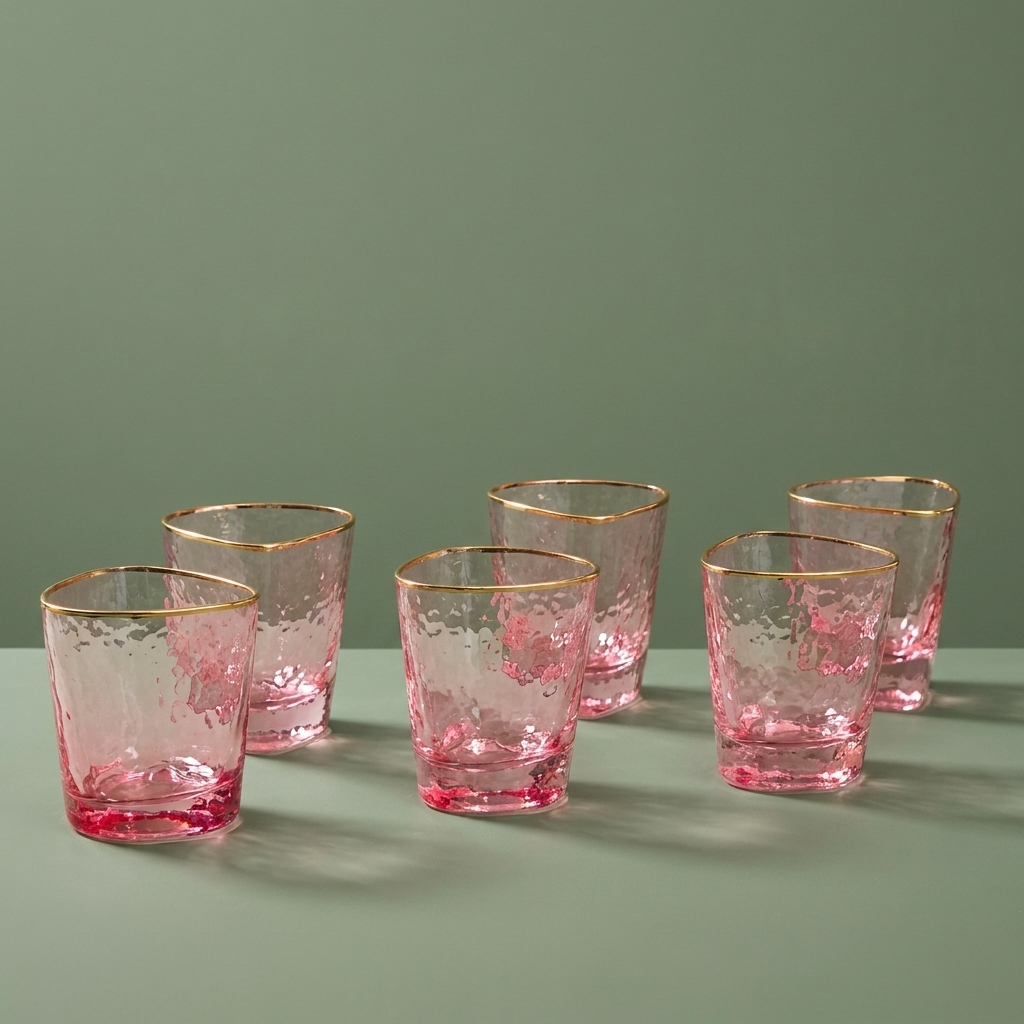 Pink Cups with Golden Line (6 pcs.)