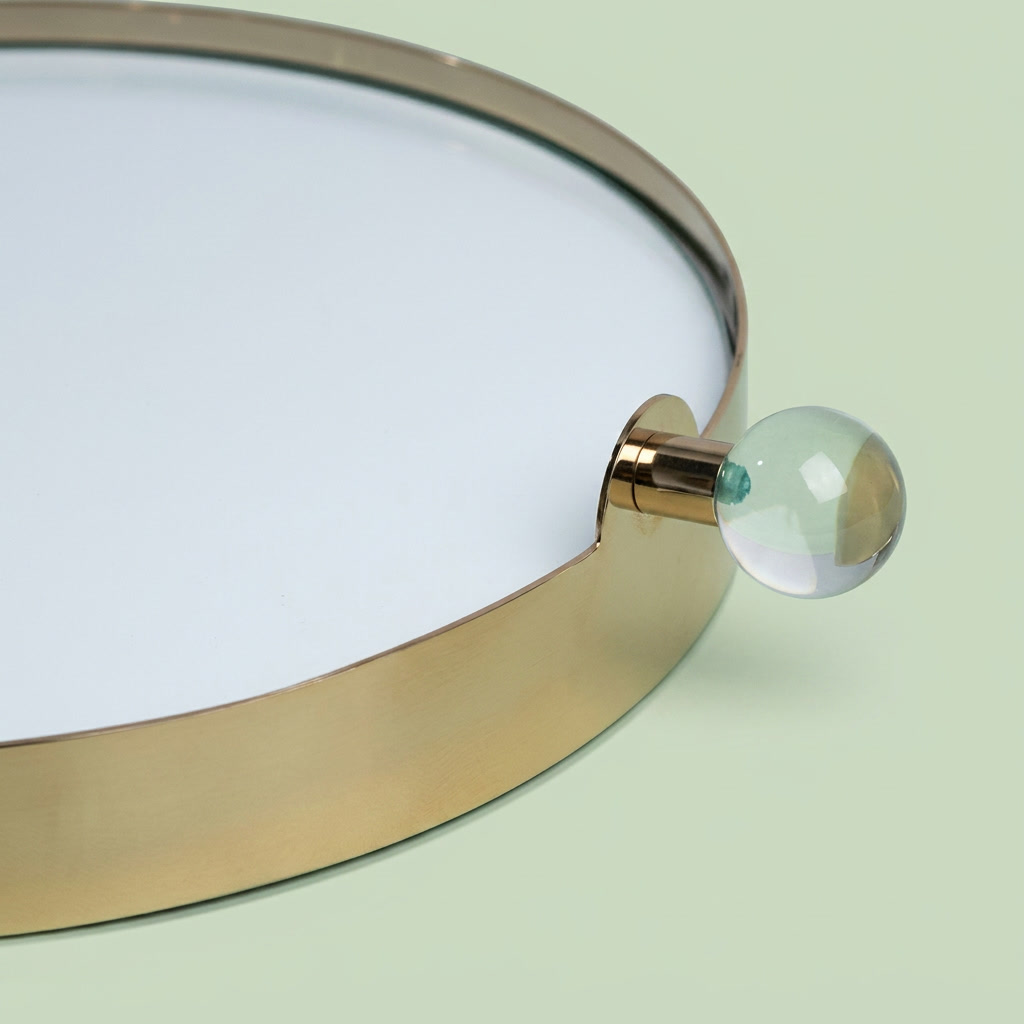 Stainless Steel Mirrored Serving Tray with green acryclic ball Handle