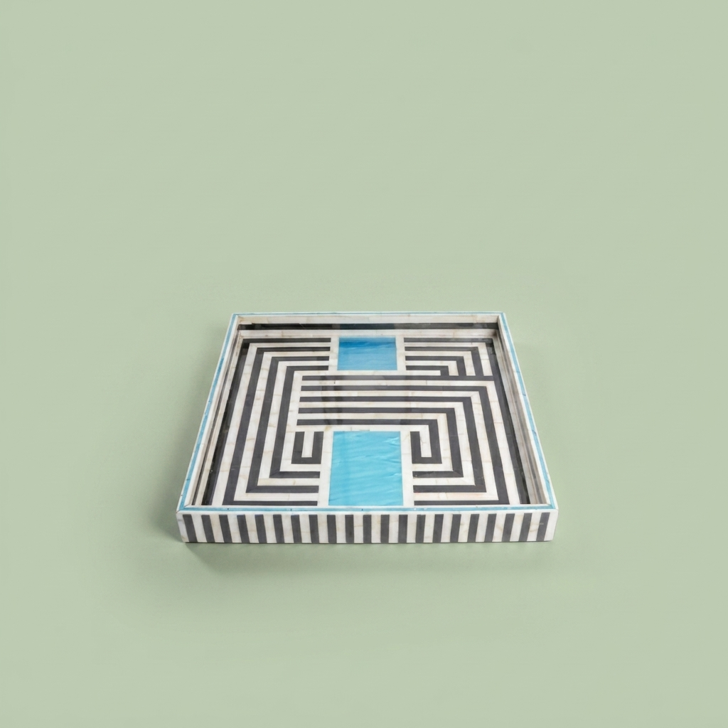 Acrylic Wooden Tray - black with blue