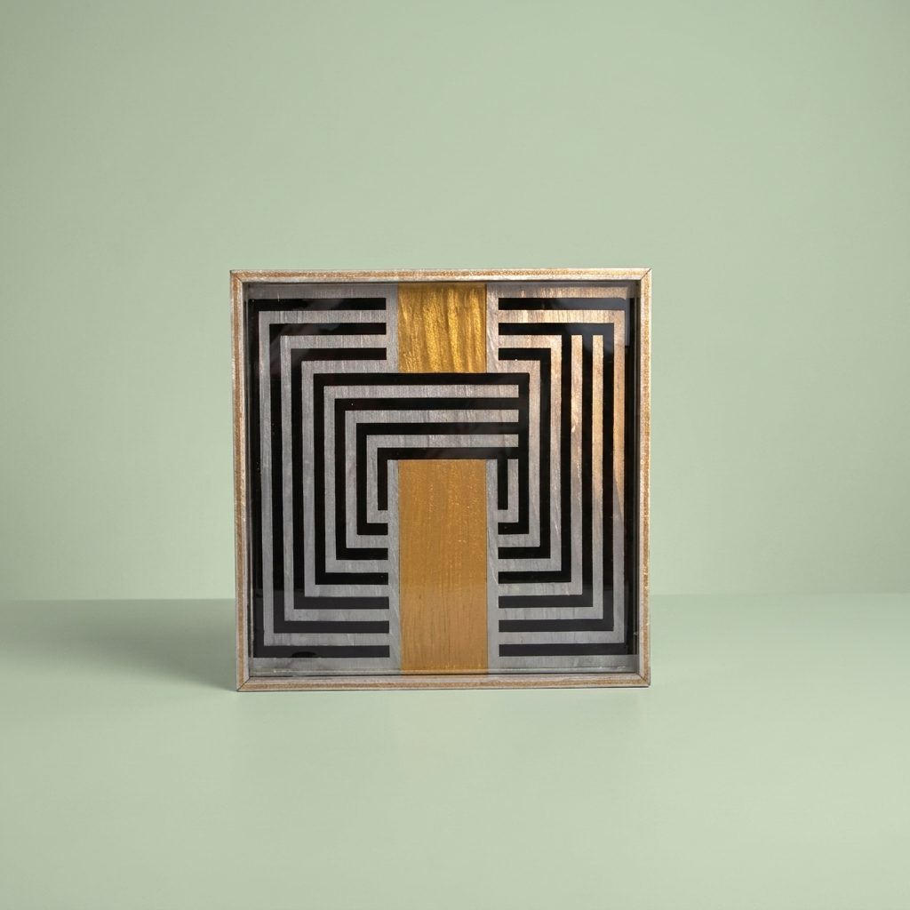 Acrylic Wooden Tray Black with Gold
