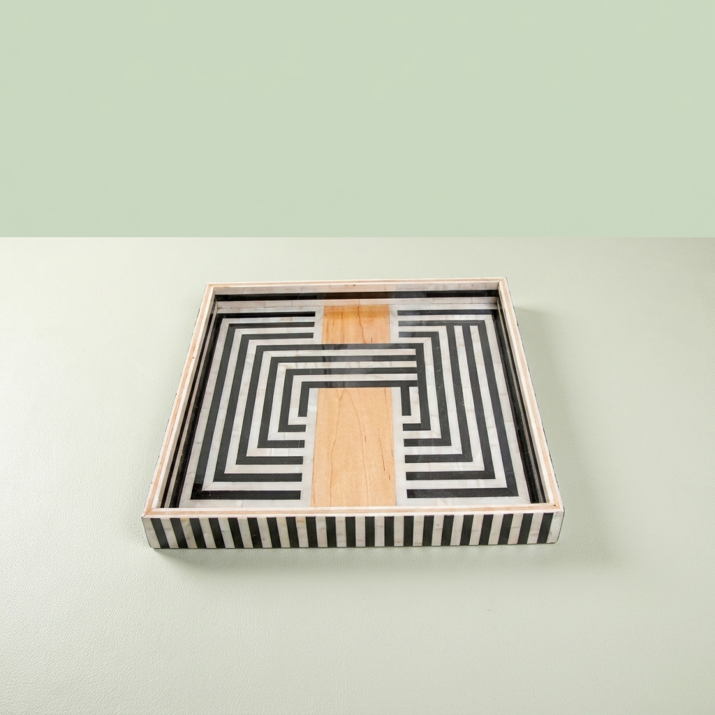 Acrylic Wooden Tray Black with Gold