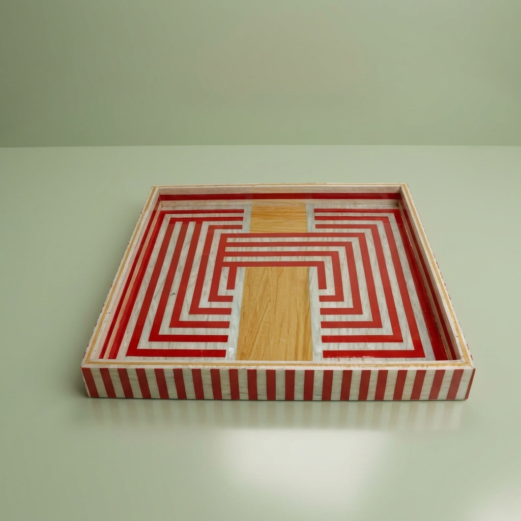 Acrylic Wooden Tray Red with Gold