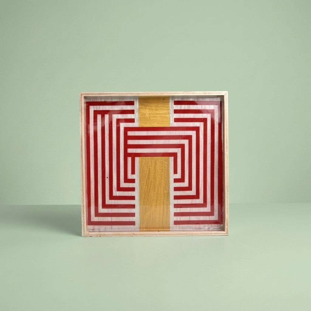 Acrylic Wooden Tray Red with Gold