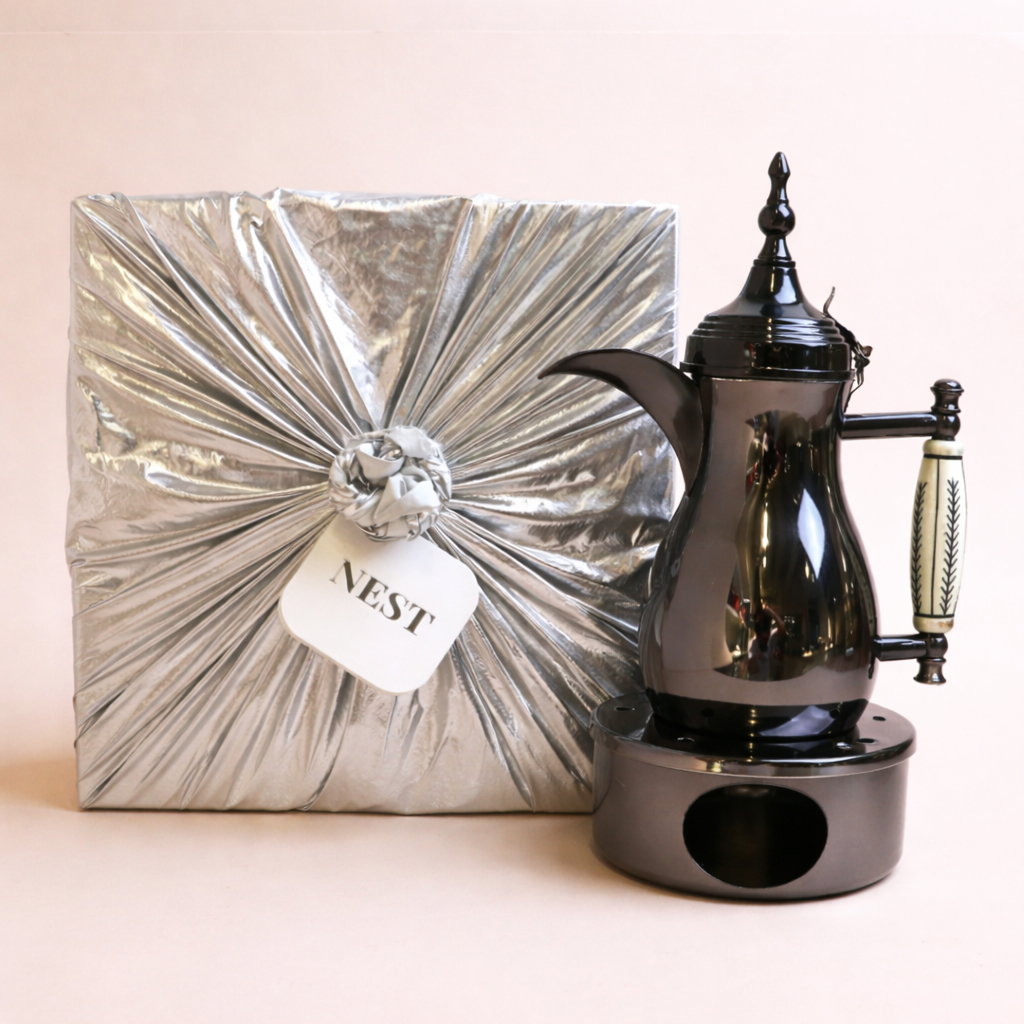 دلة ستانلس ستيل مع قاعدة – أسود